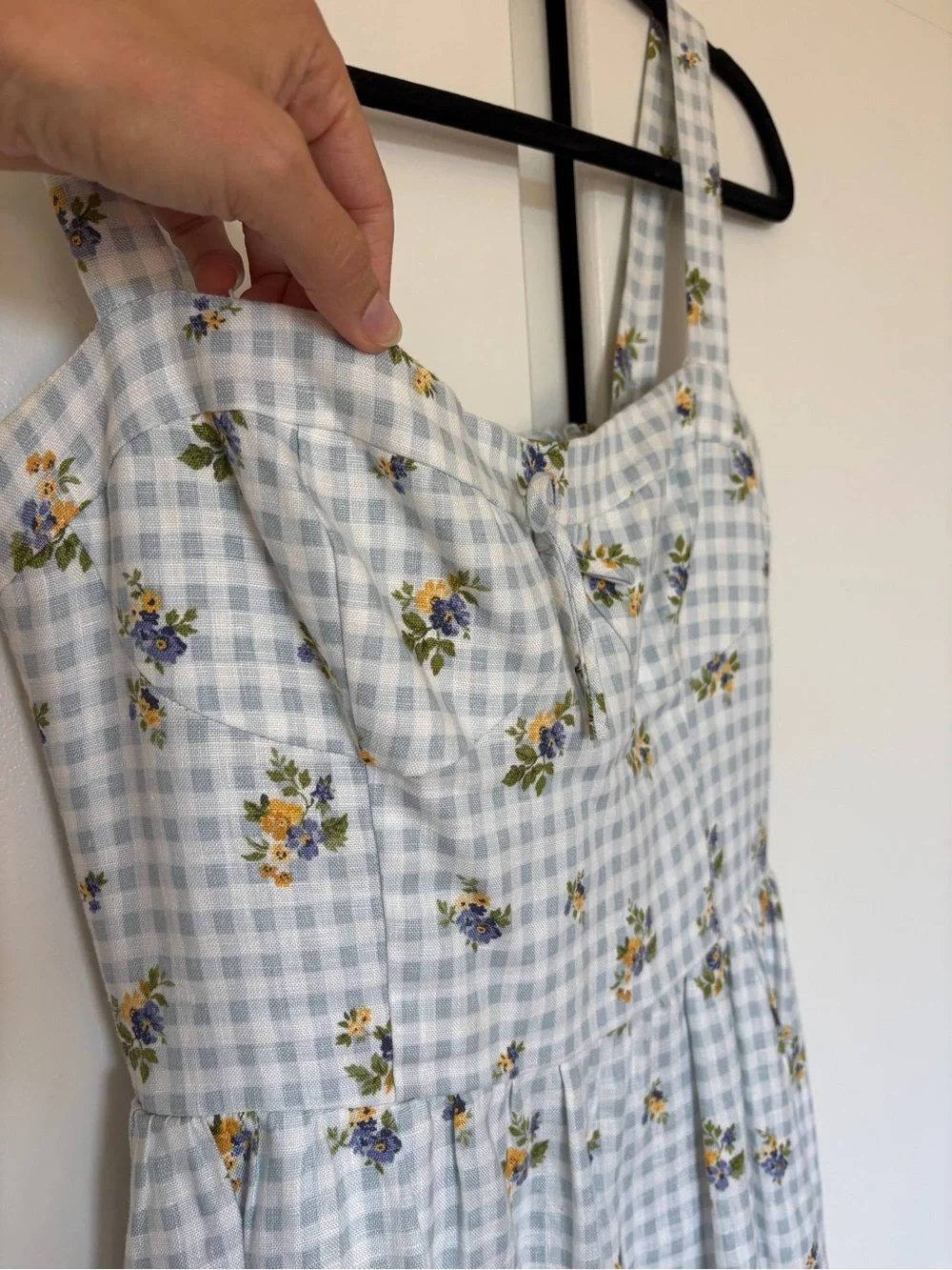 Reformation Blue Gingham Floral Midi Dress - Picture 3 of 9